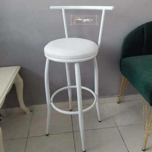 Sırtlı Dekoratif Bar Tabure Ak İnci