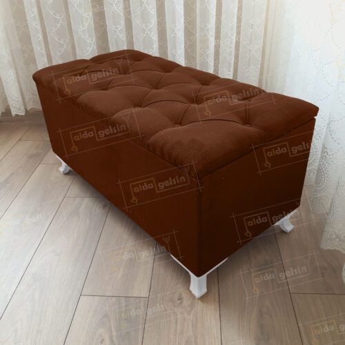 Lüks Sandıklı Kapitone Puf Bench Ayakucu Koltuk Beyaz Ayak (70*45)