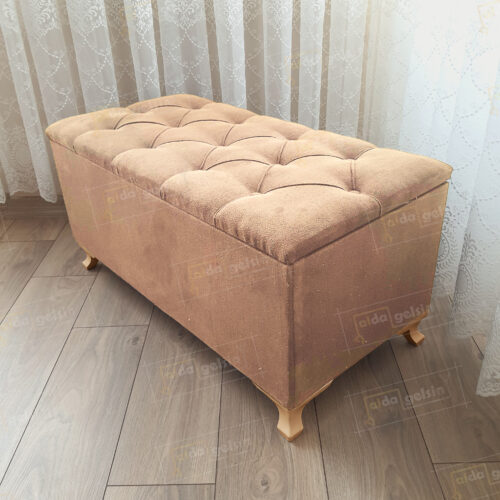 Lüks Sandıklı Kapitone Puf Bench Ayakucu Koltuk Gold Ayak (60*45)