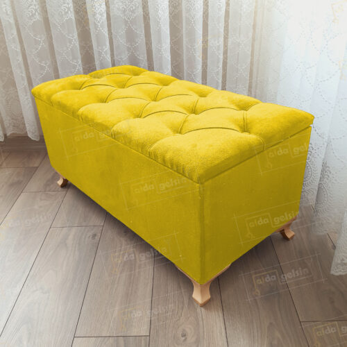Lüks Sandıklı Kapitone Puf Bench Ayakucu Koltuk Gold Ayak (120*45)
