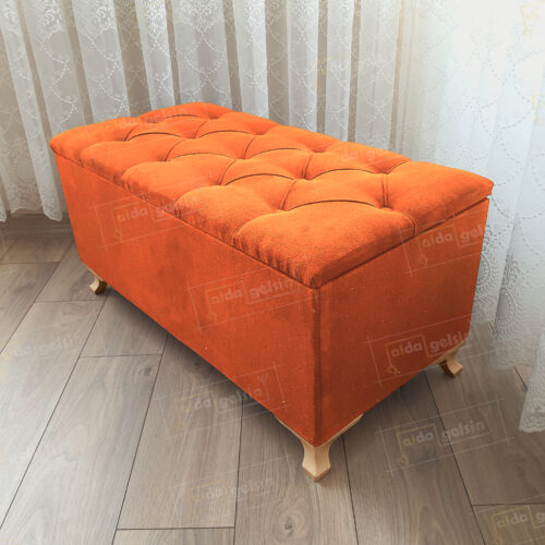 Lüks Sandıklı Kapitone Puf Bench Ayakucu Koltuk Gold Ayak (110*45)