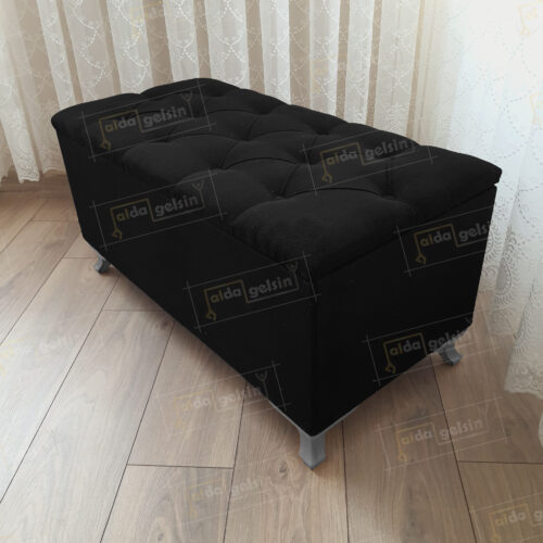 Lüks Sandıklı Kapitone Puf Bench Ayakucu Koltuk Gri Ayak (80*45)