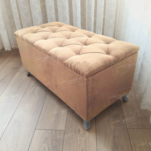 Lüks Sandıklı Kapitone Puf Bench Ayakucu Koltuk Gri Ayak (70*45)