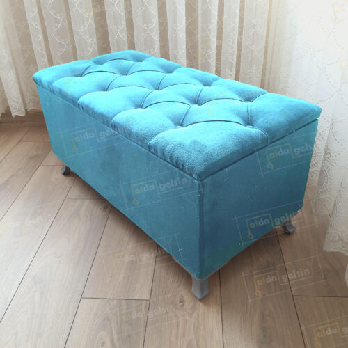 Lüks Sandıklı Kapitone Puf Bench Ayakucu Koltuk Gri Ayak (90*45)