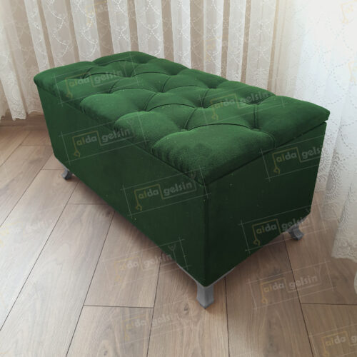 Lüks Sandıklı Kapitone Puf Bench Ayakucu Koltuk Gri Ayak (120*45)