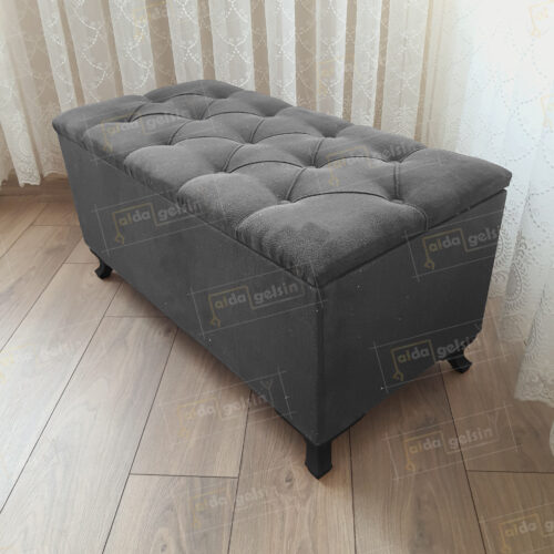 Lüks Sandıklı Kapitone Puf Bench Ayakucu Koltuk Siyah Ayak (120*45)