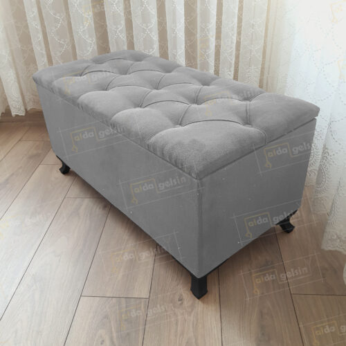 Lüks Sandıklı Kapitone Puf Bench Ayakucu Koltuk Siyah Ayak (110*45)