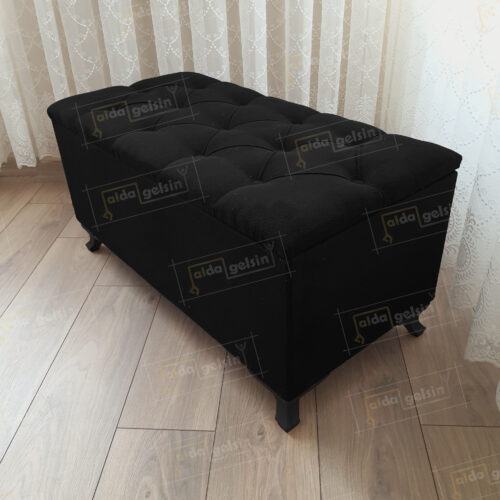 Lüks Sandıklı Kapitone Puf Bench Ayakucu Koltuk Siyah Ayak (90*45)