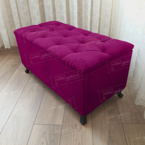 Lüks Sandıklı Kapitone Puf Bench Ayakucu Koltuk Siyah Ayak (70*45)