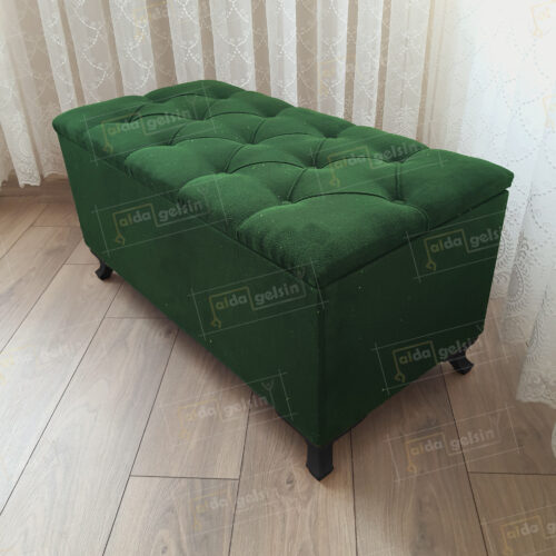 Lüks Sandıklı Kapitone Puf Bench Ayakucu Koltuk Siyah Ayak (60*45)