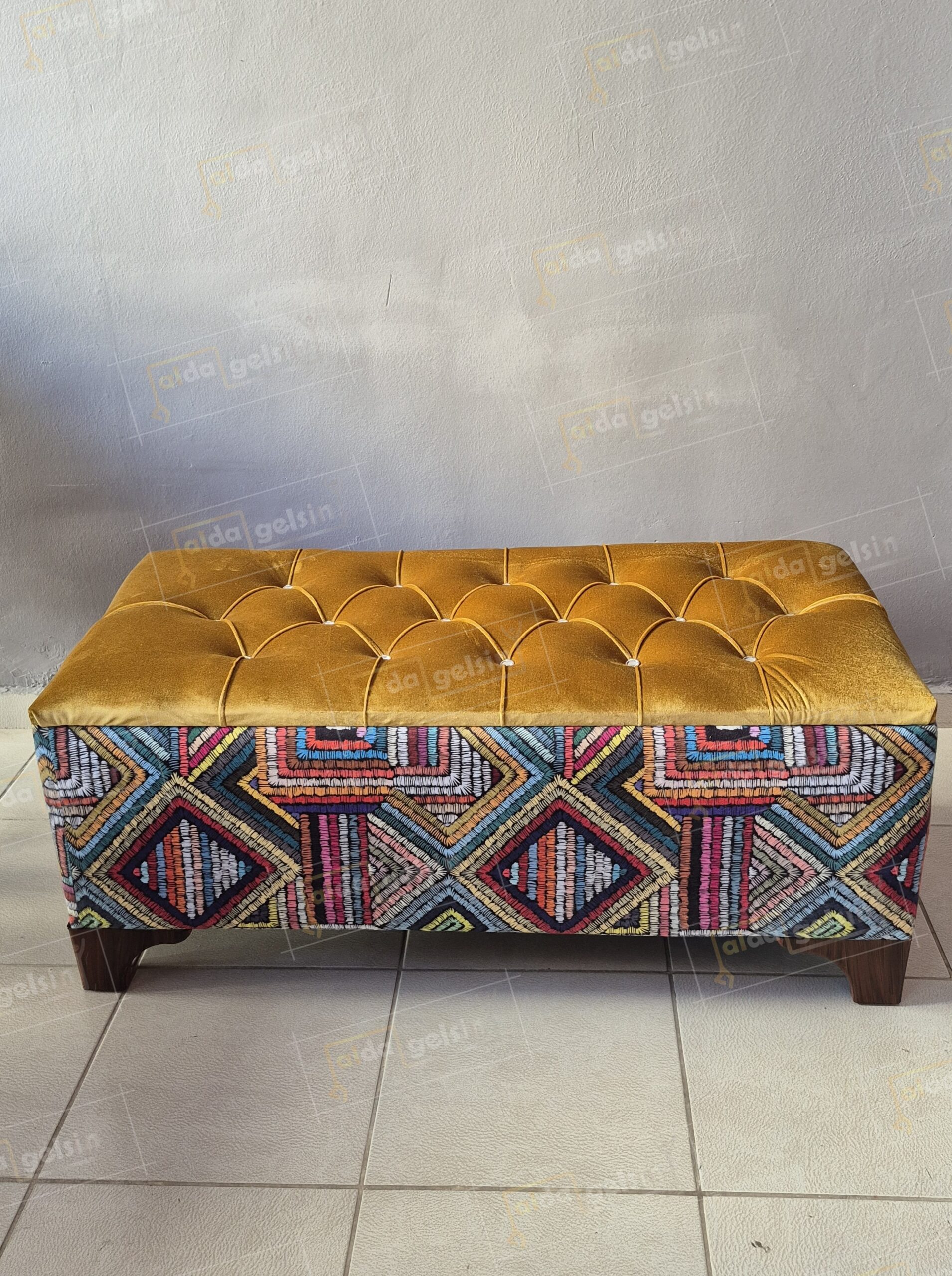 ALDASANDIKLIPUF Modern Desen Amartisörlü Kapitoneli Lüks Sandıklı Puf (90*45) - Görsel 3