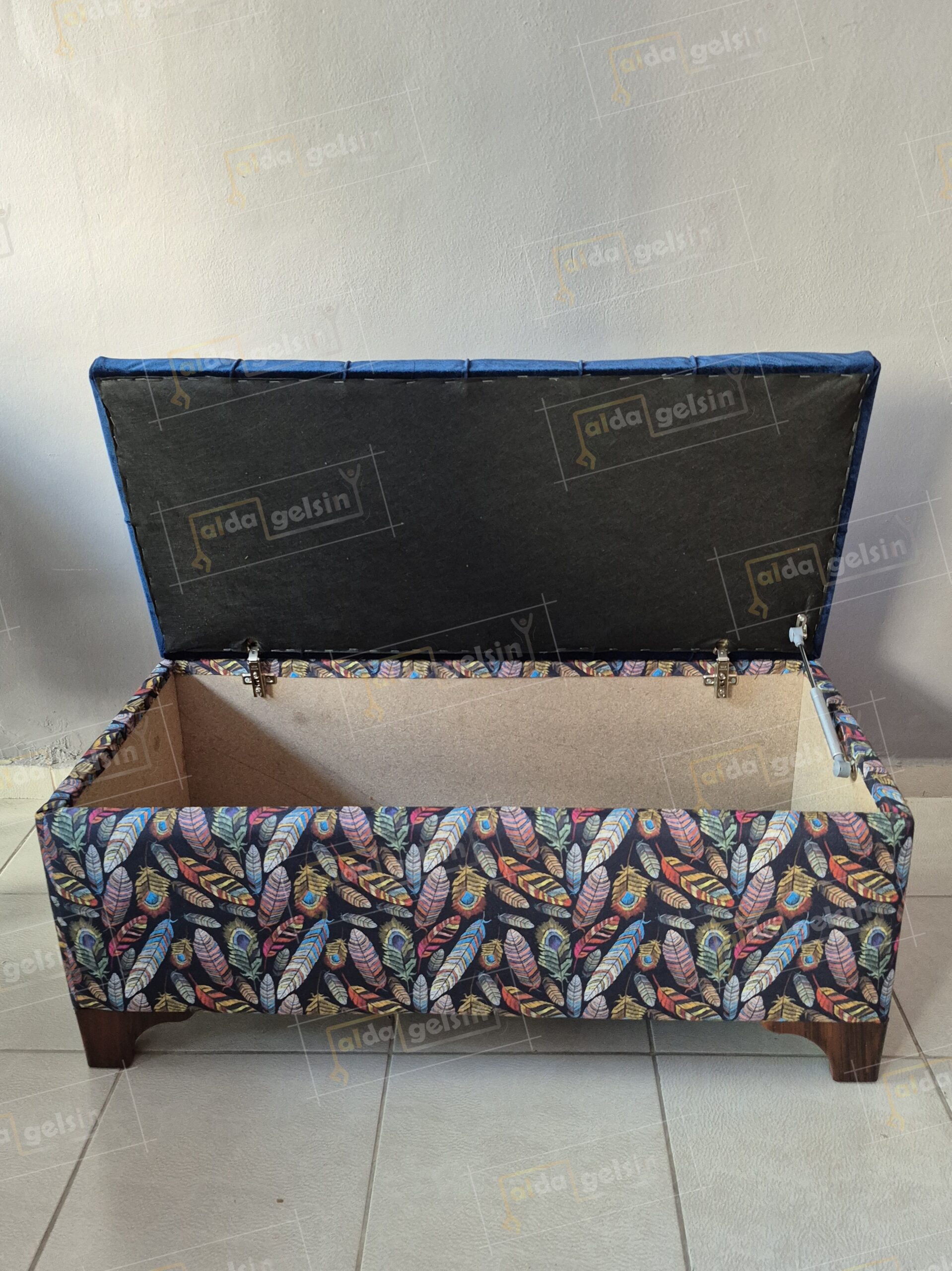 ALDASANDIKLIPUF Yaprak Desen Amartisörlü Kapitoneli Lüks Sandıklı Puf (100*45) - Görsel 4