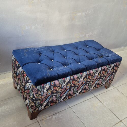 ALDASANDIKLIPUF Yaprak Desen Amartisörlü Kapitoneli Lüks Sandıklı Puf (100*45)