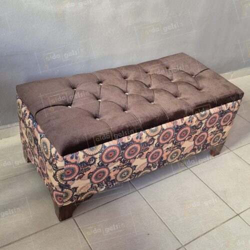 ALDASANDIKLIPUF Persepolis Desen Amartisörlü Kapitoneli Lüks Sandıklı Puf (100*45)